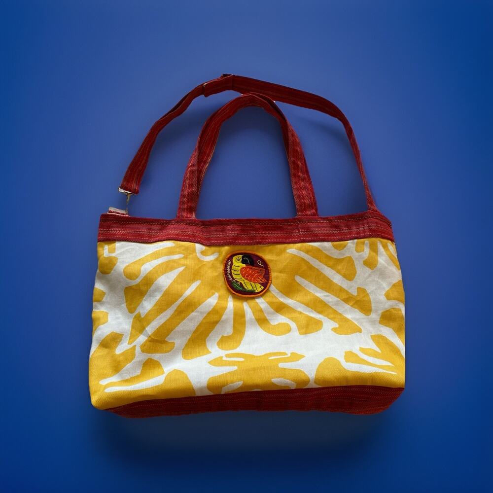 Floppy Unstructured Parrot Mola Tote Bag Beach Travel Handmade Cotton 22"x14"x5"